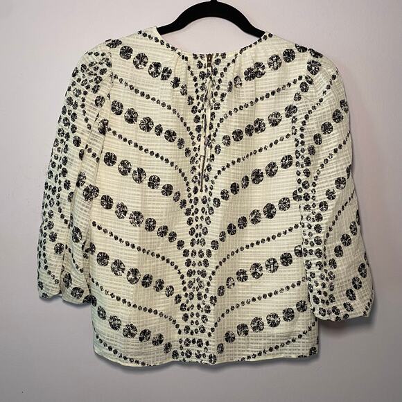 Marie Oliver Women's size XXS Harley White Black Linen Blend Puff Sleeve Blouse - Picture 6 of 11